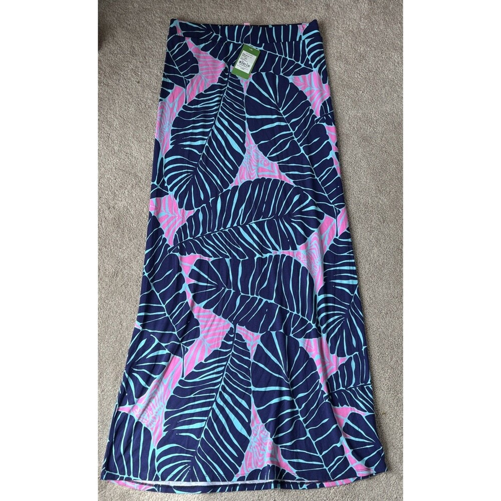 Lilly Pulitzer Marnie Maxi Skirt Womens Medium Blue Knit Stretch Under the Palms